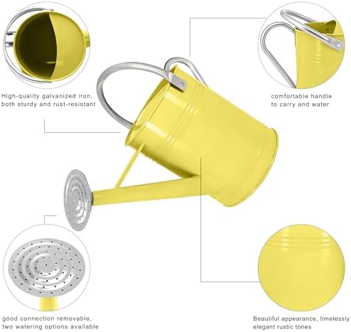 1.7 Gallon Yellow Decorative Countryside Style Water Can with Removable Spout, Metal Watering Can for Garden Flower, Galvanized Watering Can for Outdoor Indoor Plants - Image 3