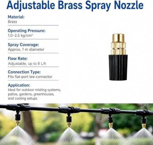 Drip Irrigation Kit Water Misting System, Sturdy PE Tubing & 4 Spray Brass Nozzles, for Rooftop/Patio/Canopy/Gazebo/Balcony(L 20m(65ft)) - Image 4