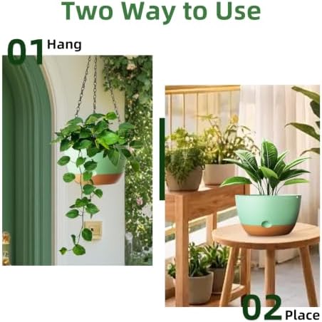 Hanging Planters, 3 Pack, Self-Watering, 10 Inch, Green - Image 4