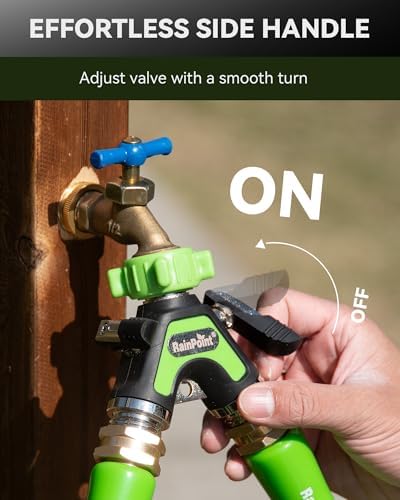 RAINPOINT Garden Hose Splitter 2 Way, All Metal Heavy Duty Water Hose Y Splitter With 2.05" Extra Long Side Handle & Shut Off Valves, 3/4 Inch GHT Thread Connector For Outdoor Spigot Faucet (Green,2) - Image 4