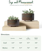 LE TAUCI Succulent Pots, 6.5+8 Inch Ceramic Pots for Plants Indoor, Shallow Round Succulent Planters with Drainage Hole, Set of 2, Reactive Glaze Black - Image 6