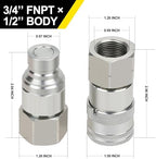 3/4’’ NPT Skid Steer Hydraulic Couplers, Bobcat Flat Face Quick Connect Fittings with 2PCS Dust Covers - Image 2