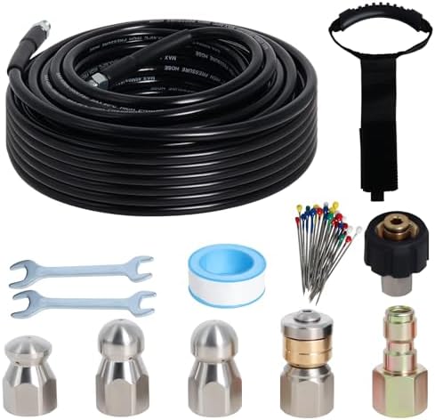 50FT 1/4-In Sewer Jetter Kit, 5800 PSI Pressure Washer Drain Cleaner Hose by Zejoot