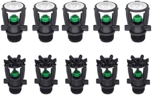1/2-inch External Thread Automatic Rotating Spray Head, 360-Degree Mini Drip Irrigation Nozzle, for Lawn and Garden Irrigation, Green (10PCS, A+B) by Unknown