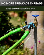 RAINPOINT Garden Hose Splitter 2 Way, All Metal Heavy Duty Water Hose Y Splitter With 2.05" Extra Long Side Handle & Shut Off Valves, 3/4 Inch GHT Thread Connector For Outdoor Spigot Faucet (Blue,2) - Image 6