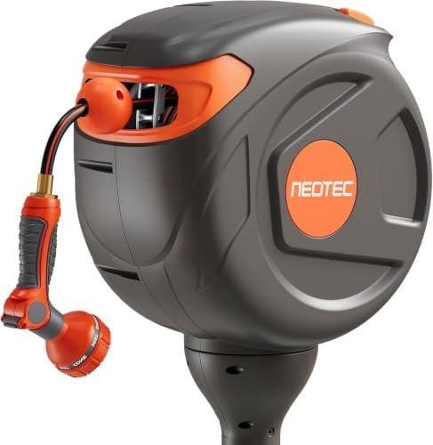 82 ft 1/2 Inch Retractable Garden Hose Reel Ground-Mounted Freestanding by NEO-TEC
