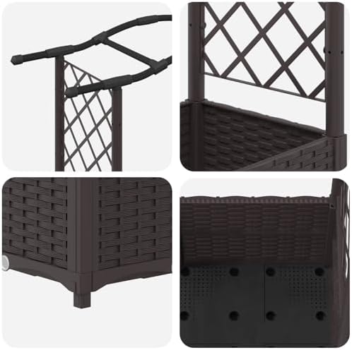 Raised Garden Bed with Trellis and Roof, Brown PP Planter Box - Image 6