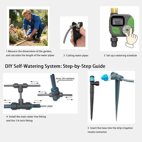 Drip Irrigation System for Garden with Water Timer Plug-in Quick Connection Drip Irrigation Kit 5/16“ID and 1/4 Inch Pipe Auto Watering System for Garden Spray, for Greenhouse, Lawn, Potted Plants - Image 2