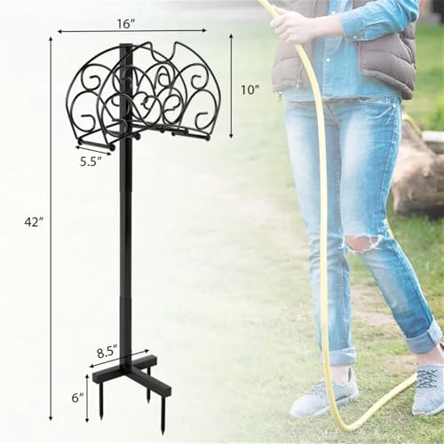 Detachable Freestanding Garden Hose Holder, Metal, Black, 42" Total Height, Free-Standing or Wall Mount, Elegant Arc Design for Yard, Lawn and Garden - Image 4