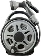 16M/53FT Garden Hose Set with Integrated Storage – 12mm Diameter Flexible Plastic Water Hose with Multi-Pattern Spray Nozzle for Lawn Irrigation, Yard Watering, and Outdoor Plant Care,Gray by Fogun