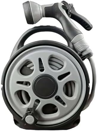 16M/53FT Garden Hose Set with Integrated Storage – 12mm Diameter Flexible Plastic Water Hose with Multi-Pattern Spray Nozzle for Lawn Irrigation, Yard Watering, and Outdoor Plant Care,Gray by Fogun