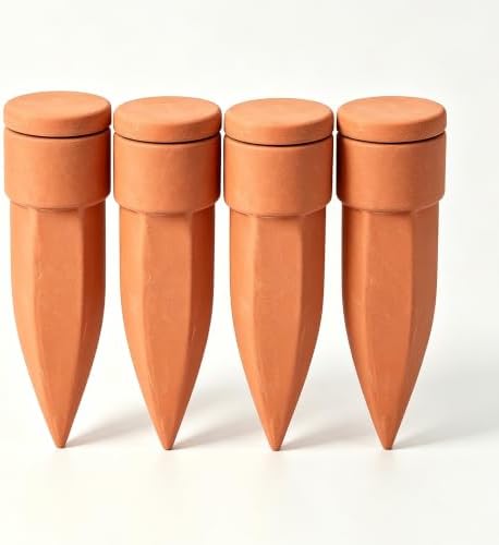 Large Terracotta Watering Spikes with Lids 7.5''，Automatic Plant Waterer by ULTRNICC