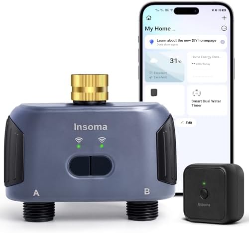 WiFi Water Timer for Garden Hose with Brass Inlet,Smart Hose Timer with WiFi Hub, APP & Voice Control,Up to 20 Watering Plans, 2-Zone Sprinkler Drip Irrigation System Controller for Yard Lawn Watering by Insoma