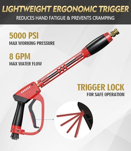Pressure Washer Gun and Hose Kit, 4800PSI Flexible & Kink-Resistant - Steel Braided & Durable High Power Washer Hose 100 FT with 3/8" Swivel Quick Connector and M22 14mm Adapters & 5 Nozzles - Image 5