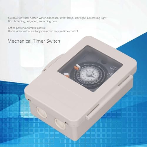 Fabater Mechanical Timer Switch, Rainproof IP53 24H Cycle 30A 250VAC Rainproof Time Switch, 24H Cycle Time with Quartz Controlled Motor for Water Heater Street Lamp Irrigation - Image 4