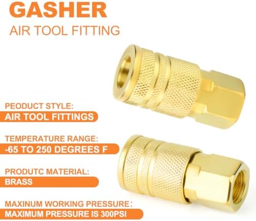 GASHER 12PCS 3/8"FNPT Brass Industrial Coupler,1/4 Flow Quick Connect Air Coupler - Image 4