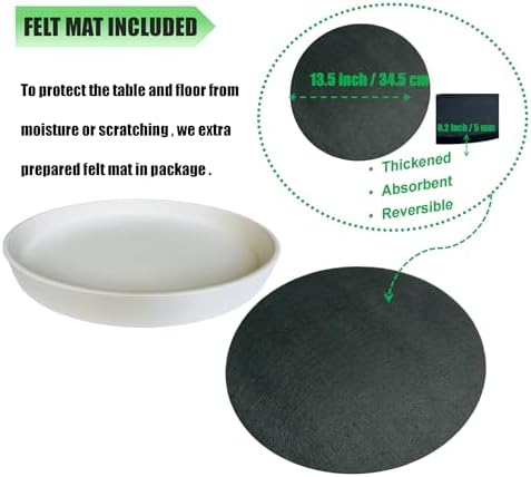Yukfona Ceramic Plant Saucer Tray 1 Pcs 14 15 Inch White, 14.3" OD x13.5 ID x2 Deep| Fits Flower pots Bottom≤ 13.5",Heavy Duty Glazed Round Planter Drip with Catch Basin for Indoor Outdoor Plants - Image 4