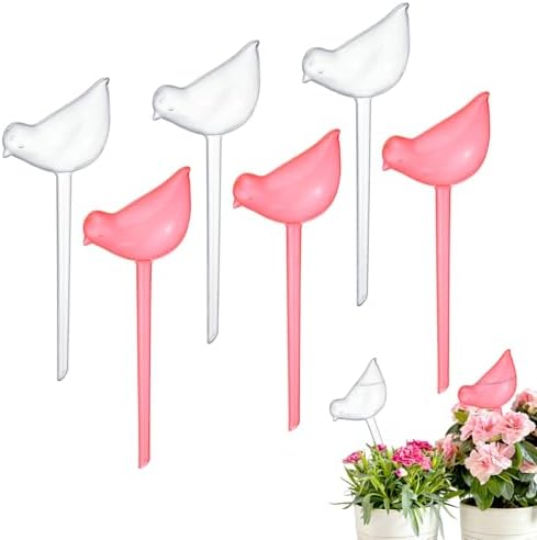 M METERXITY 6-Pack Plant Watering Globes, 9.8 Inch Plastic Bird Shape Self Watering Planter Insert for Indoor/Outdoor Pots, Self Water Devices Decorative Garden Stake [Transparent/Pink] by MMETERXITY