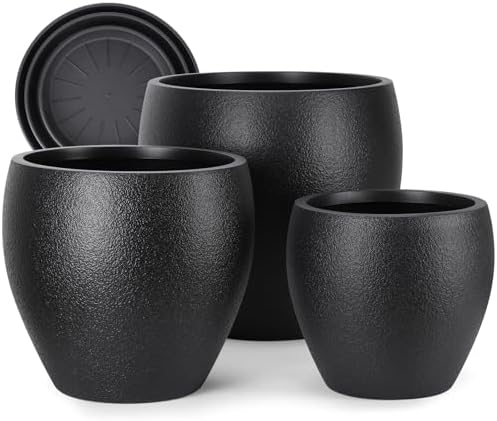 YNNICO 17.5/14.8/12.2 inch Set of 3, Large Plastic Planter with Saucer by AFamilyofGardenLovers