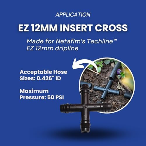 Netafim Techline EZ 12mm Insert Cross – 4-Way Barbed Fitting for Drip Irrigation – Fits Hoses 0.426" ID | 32500-003190 | T12CROSS (25pc) - Image 3