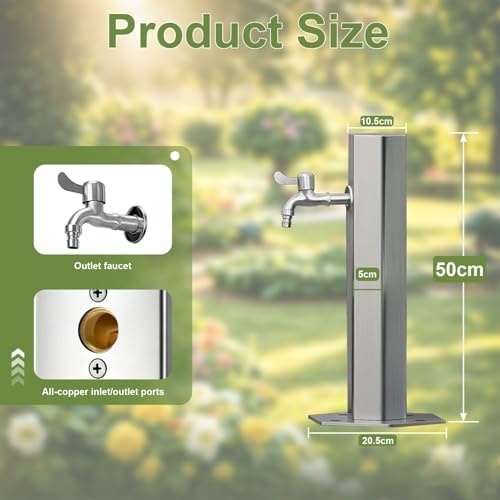 304 Stainless Steel Outdoor Garden Water Column, Antifreeze Hose Faucet Extender Water Column with Faucet, Decorative Water Feature Fountain Water Dispenser Hydrant(Short Height:50cm/19.7in) - Image 2