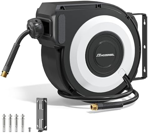 Enclosed Retractable Air Hose Reel, 3/8 Inch x 45+5 Ft Black by Spaceandtimesaver