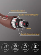 Wiseflow Garden Hose 75FT x 5/8", Heavy Duty Rubber Hose, Water Hose with Five Layered Braiding, Male Female Fittings, 1000PSI Burst, 300PSI Working for Yard, Car Wash, Pets (Brown) - Image 3