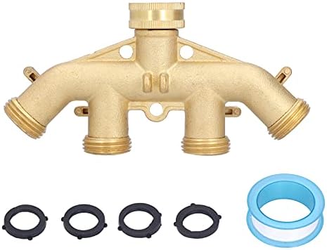 4 Way Hose Splitter, Heavy Duty Brass Spigot Splitter with Individual Ball Valves, 3/4 Inch Faucet Manifold Adapter Connector for Outdoor Garden Water Irrigation by Unknown