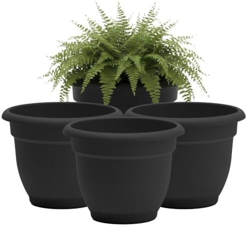 Bloem Ariana 10" Plastic Self-Watering Planter, Black, 4-Pack by Bloem