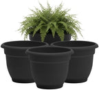 Bloem Ariana 10" Plastic Self-Watering Planter, Black, 4-Pack by Bloem
