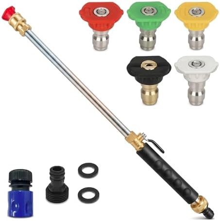 Garden Hose Nozzle High Pressure, Pressure Washer Gun for Garden Hose with 5 Interchangeable Nozzles, Jet Hose Pressure Nozzle for Car, Patio & Garden Cleaning – Black by Hutehoute