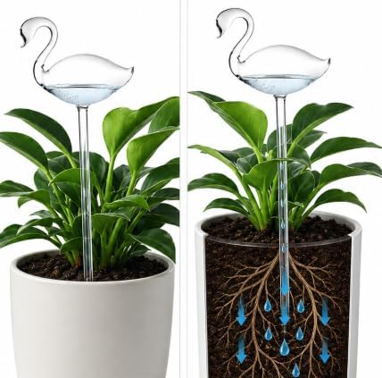 CATPAN 2 PCS Glass Swan Plant Watering Stakes, Self Watering Globes for Indoor Plants, 26 cm Automatic Watering Spikes for Houseplants, Succulents, Herbs and Flowers - Image 6