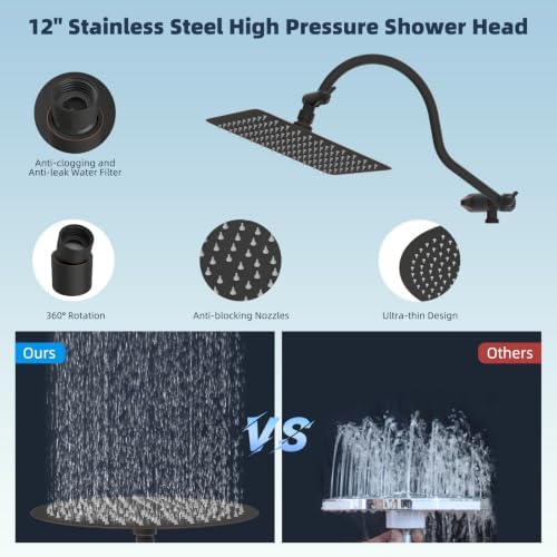 Hibbent All Metal High Pressure Rainfall 12'' Shower Head with Handheld - Image 4