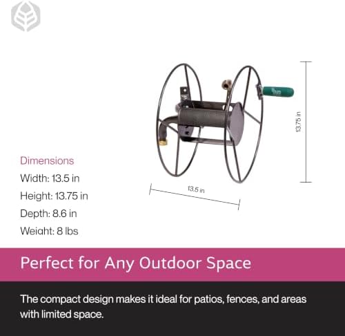 Yard Butler Wall Mounted Swivel Hose Reel, 90°, 75ft - Leakproof Hose Storage Solution - Durable Powder Coated Steel Construction - Rust Resistant Outdoor Watering Accessory - Tangle-Free Operation - Image 6