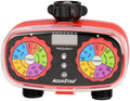 AQUASTAR Two-Zone Hose Watering Timer (Red) Garden Hose Sprinkler Timer, Automatic Irrigation for Lawn, Garden, Yard, Two Outlets by EDEN