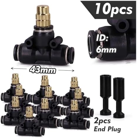 Adjustable Misting Nozzle with Tee Adapter - Brass & Plastic Irrigation Sprayer for 6/8/10/12mm Hose Perfect for Garden Watering and Cooling Systems(For 6mm Tubing) - Image 2