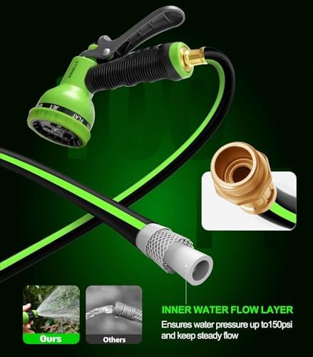 Retractable Garden Hose Reel 100 FT, 1/2 in 348 PSI High-Pressure Hybrid Hose, 36,000+ Auto Rewind Cycles, Any Length Lock, 15-Pattern Dual Nozzle, Wall Mount 180° Swivel - Image 6