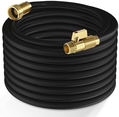 Garden Hose, 100ft, Black, Rubber, 3/4 Inch Diameter, 450 PSI, with Brass Fittings and Shut-Off Valve (100, feet) by Unknown