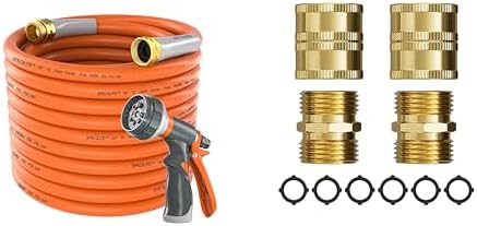 SPECILITE Garden Hose 50 ft x 5/8 in Heavy Duty + Male to Male, Female to Female Hose Adapter by SPECILITE