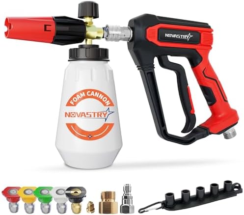 Pressure Washer Foam Cannon Gun & Sprayer Kit, Car Wash Kit with 5 Adjustable Nozzles, 1/4" Quick Connect, Fits 1000-4000 PSI, Includes Foam Sprayer & Accessories by Novastry