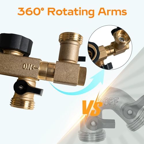Hose Splitter 4 Way, Diivoo Heavy Duty Brass Hose Connector with Rotating Arms, High Flow Spigot Splitter, Easy Grip Faucet Splitter, Solid Hose Bib Splitter for Outdoor Gardening Hoses, 3/4" Standard - Image 4