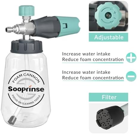 Sooprinse Pressure Washer Foam Cannon with Dual Connector Accessory, Power Washer Soap Cannon with Double Tip Attachment, 5 Power Washer Nozzle Tips, 1/4" Quick Connect, 4000 PSI - Image 3