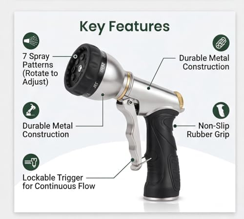 Heavy Duty Hose Nozzle, Metal Garden Water Hose Sprayer - Image 7