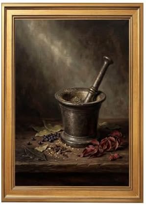 Gold Vintage Framed Still Life Mortar and Pestle Wall Art Print by Unknown