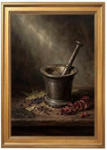 Gold Vintage Framed Still Life Mortar and Pestle Wall Art Print by Unknown