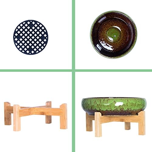 Succulent Pots, 7.3/10 Inch Large Bonsai Pots with Tray Set of 2 - Image 3