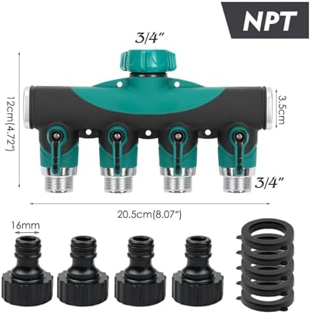 Heavy Duty Metal 4 Way 3/4'' Thread Faucet Splitters with Shut Off Valves for Garden Hose Adapter Outdoor Water Tap Connectors(NPT-1PCS) - Image 2