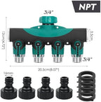 Heavy Duty Metal 4 Way 3/4'' Thread Faucet Splitters with Shut Off Valves for Garden Hose Adapter Outdoor Water Tap Connectors(NPT-1PCS) - Image 2