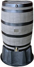 RTS Home Accents 551000655A5681, Woodgrain with Black Stripes Polyethylene 50 Gallon Flat Back Rain Barrel with Stand, Color & Oatey Mystic™ Rainwater Collection System - Image 2