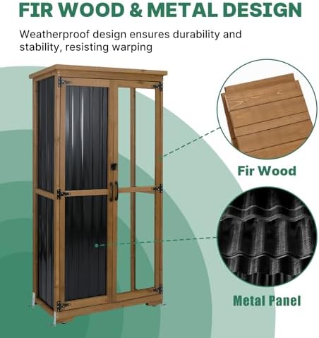 Ketive Outdoor Storage Cabinet, Tall Tool Garden Cabinet - Image 3